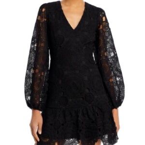 Aqua Black Lace V-Neck Long Sleeve Dress